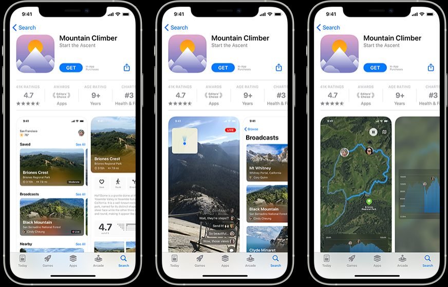 screenshot of the mountain climber app in the iOS 15 app store