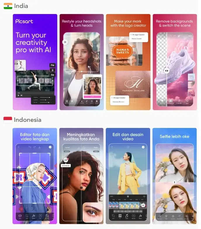 Picsart localization for Indonesia and India