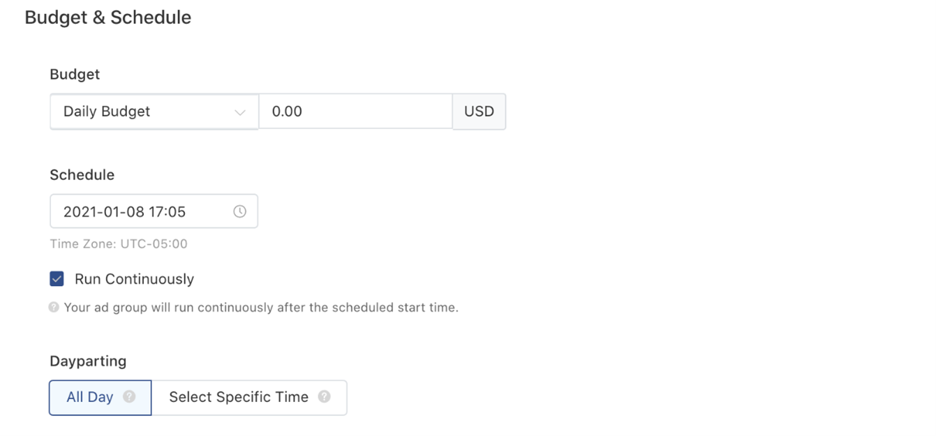 TikTok budget & schedule