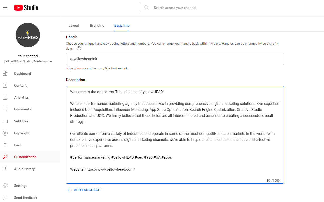 YouTube description section editor 2024
